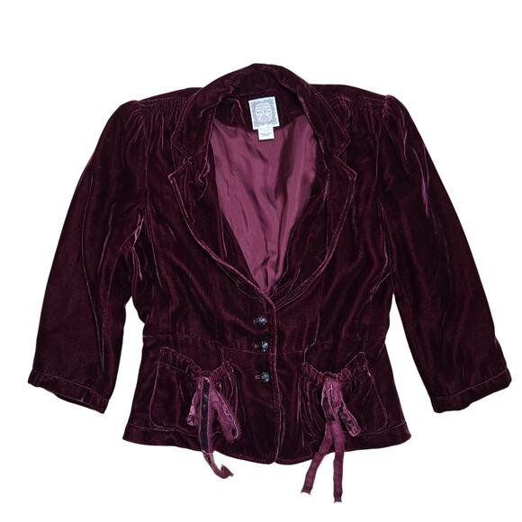 Vintage Polo Jeans Ralph Lauren Burgundy Wine Velvet Crop Jacket Med Embellished - Picture 1 of 12